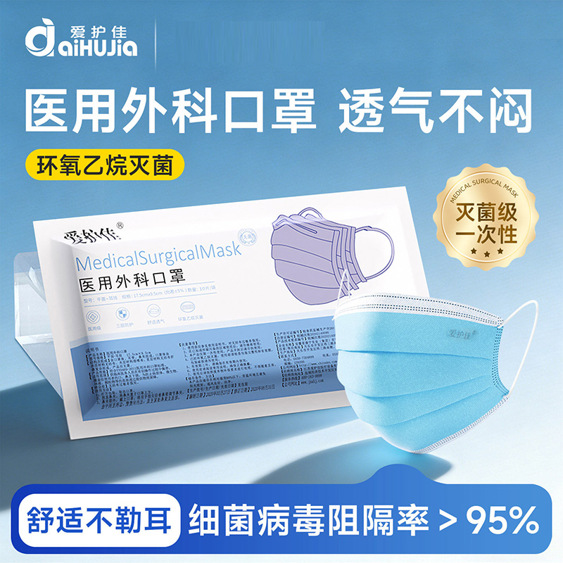 13453771.医用外科口罩独立灭菌一次性医用口罩三层防护防细菌防飞沫成人挂耳式口罩