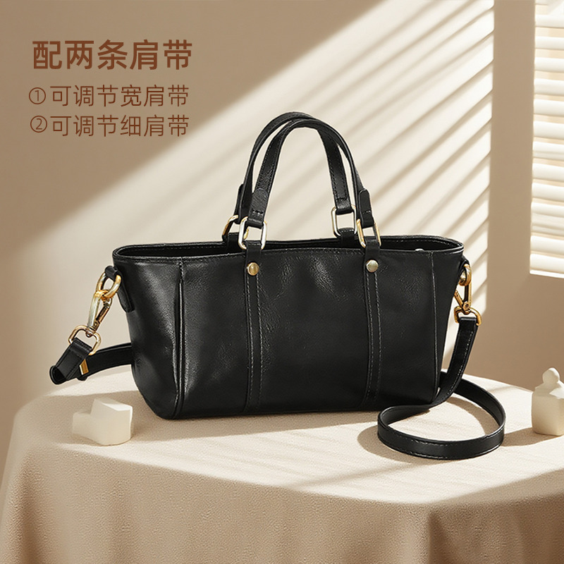 13534904.爱情鸟头层牛皮手提包女复古托特包软皮单肩包宽肩带斜挎包