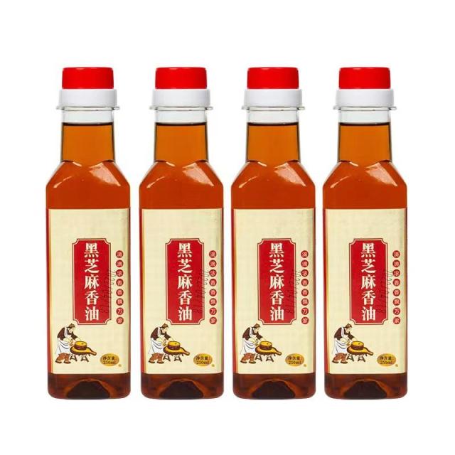 12949516.纯正黑芝麻香油250毫升X4瓶小瓶装家用农家石磨香油无添加100%纯芝麻油宝宝食用油月子油