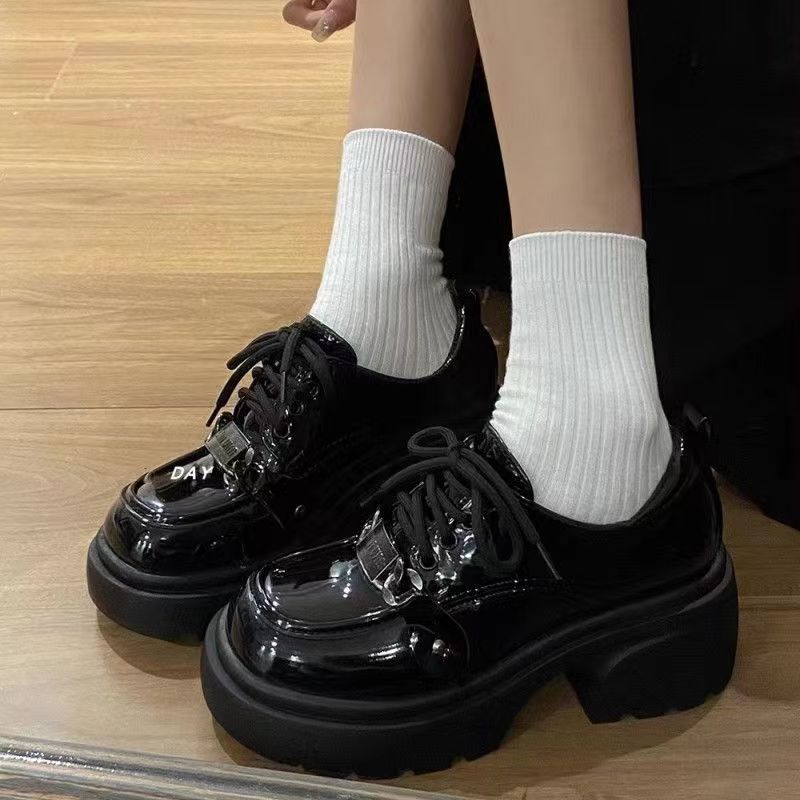 11350898.小皮鞋女秋季百搭系带复古休闲小众厚底单鞋