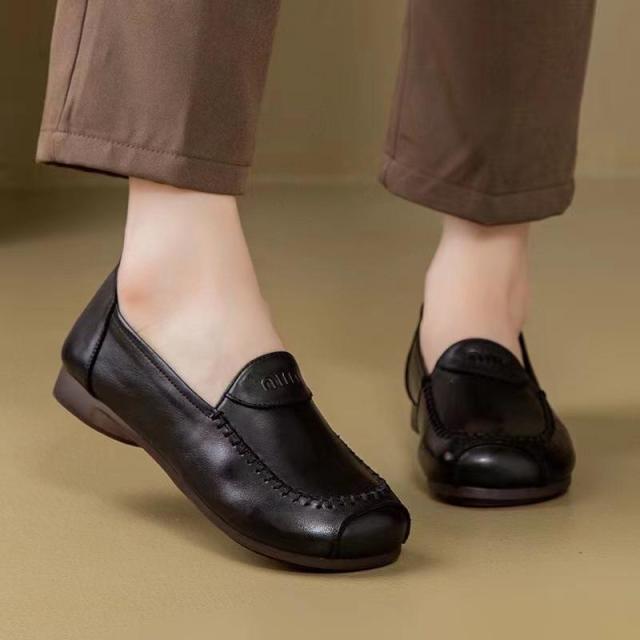 11914452.真软皮品质单鞋女中年舒适超软皮鞋牛筋软底妈妈女式豆豆鞋