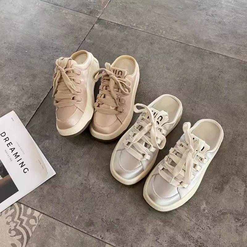 11915649.厚底包头鞋女外穿夏系带小白鞋百搭半拖运动休闲板鞋