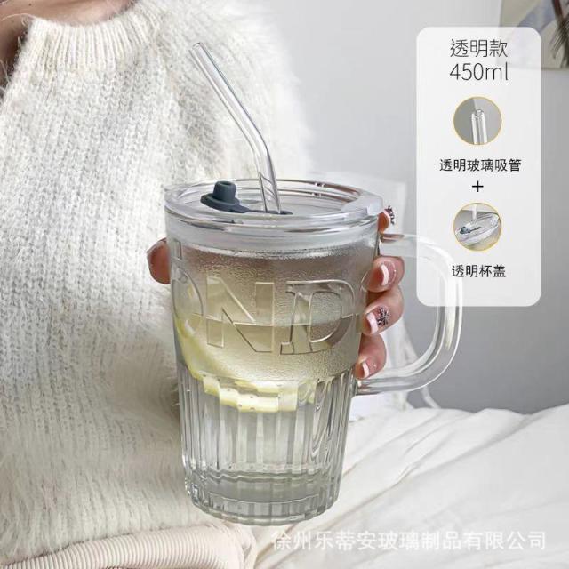12330306.高颜值玻璃杯带盖子吸管便携杯子女喝水杯大容量把手杯感杯子