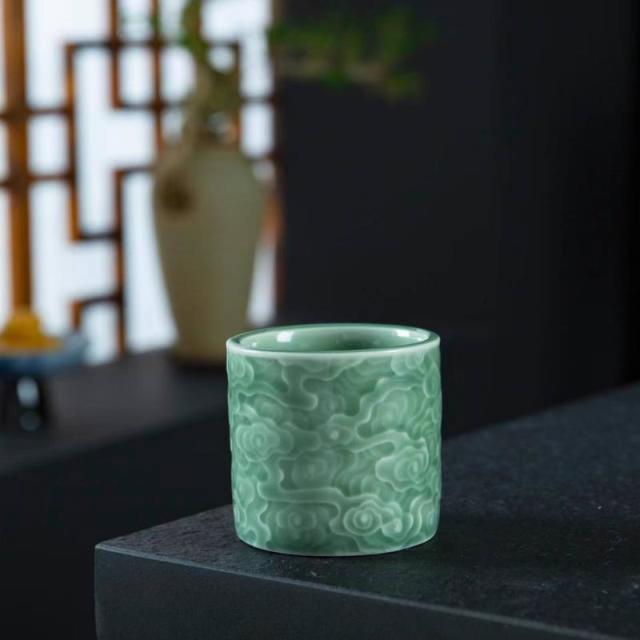 12327004.【2件装】青瓷茶杯茶具主人杯功夫单杯品茗陶瓷中式祥云茶盏茶具扳指杯