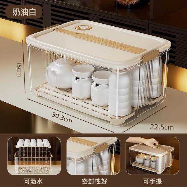 12325384.茶具茶杯收纳盒防尘透明放装杯子置物架功夫茶壶酒杯带盖橱柜整理