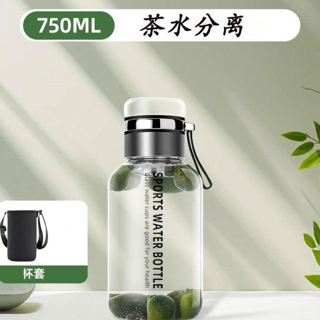 12329639.1000ml大容量户外便携水杯透明玻璃泡茶杯耐高温提绳茶水分离杯