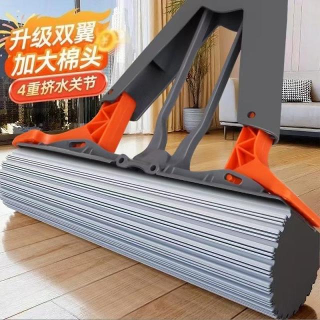 12590061.海绵拖把免手洗滚轮式胶棉拖把加厚对折挤水拖把家用懒人胶棉拖把