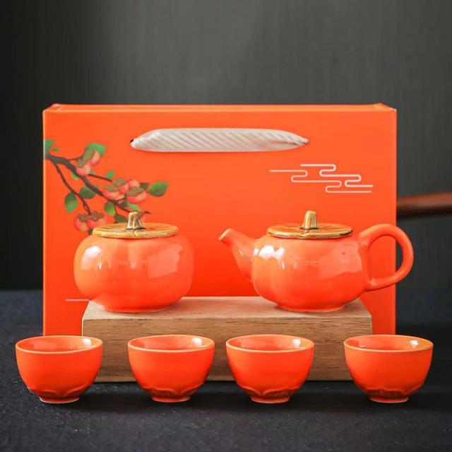 12590854.柿柿如意茶具套装柿子茶壶茶杯事事礼盒伴手礼整套陶瓷礼品