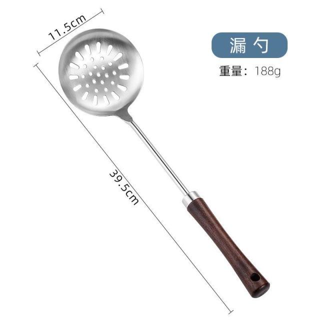 12589924.不锈钢厨具套装家用大汤勺复古木柄炒菜铲子漏勺厨房用具锅铲