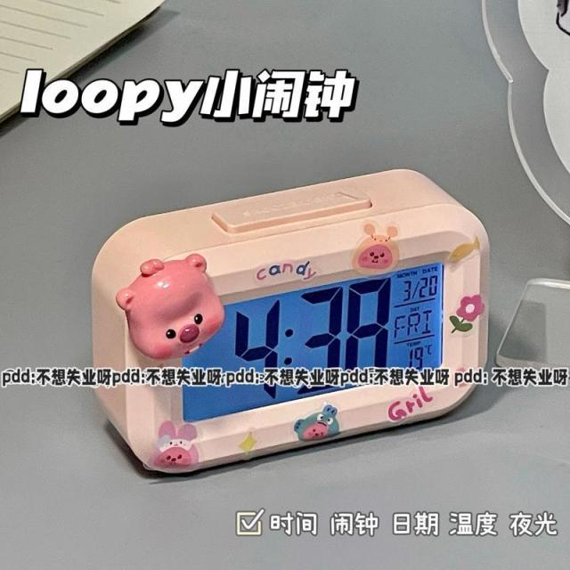 12591280.可爱闹钟夜光床头时钟简约创意多功能宿舍学习桌面台钟