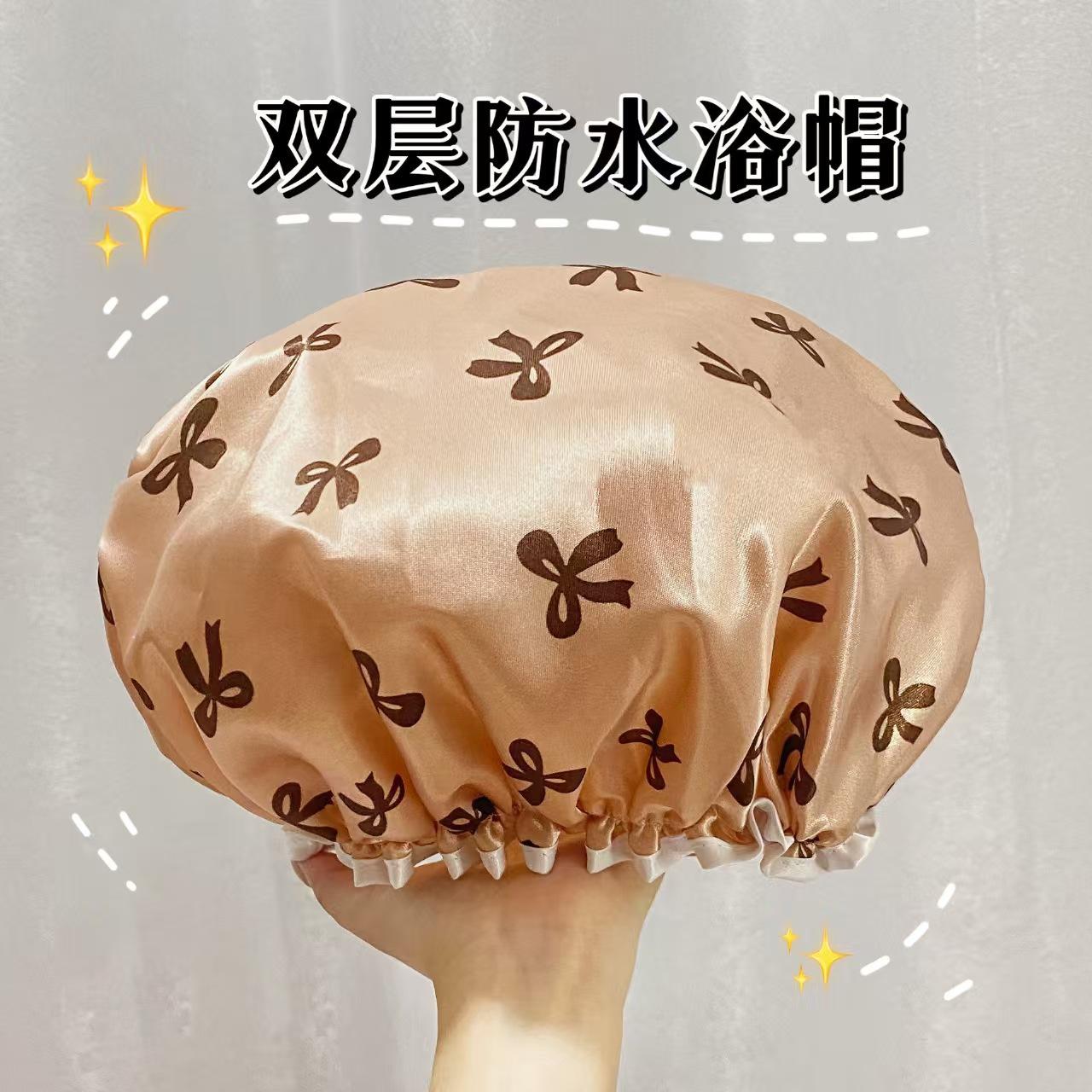12591020.【5件装】双层浴帽防水洗澡头套家用女浴帽成人发套洗浴用具/