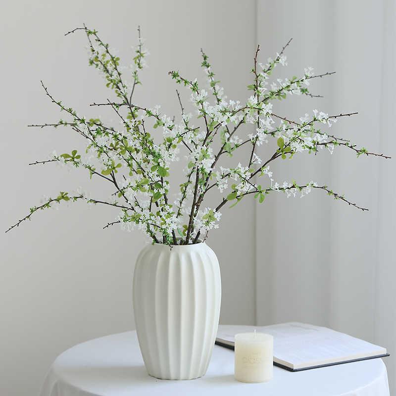 12590257.新房雪柳枝仿真花感绿植假花摆件家居客厅餐桌电视柜装饰仿真花摆设