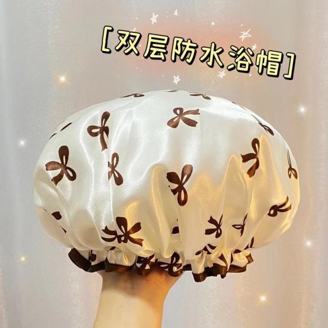 12591020.【5件装】双层浴帽防水洗澡头套家用女浴帽成人发套洗浴用具/