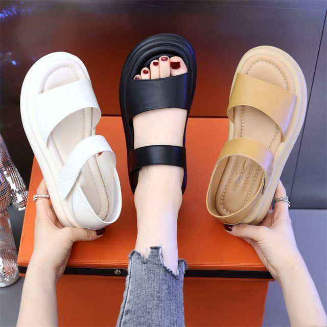 12184878.一脚蹬真皮凉鞋女夏季时尚两穿拖鞋踩屎感软底厚底沙滩鞋