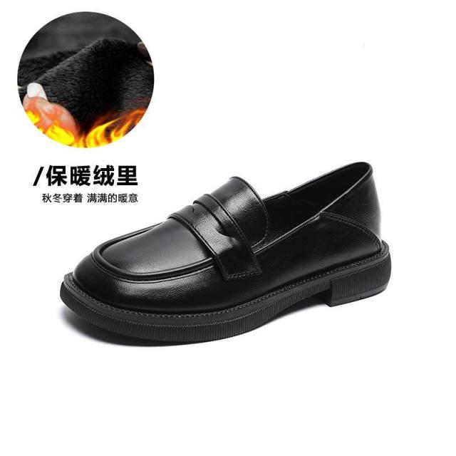 12795568.英伦单鞋女厚底一脚蹬粗跟乐福单鞋圆头两穿女鞋