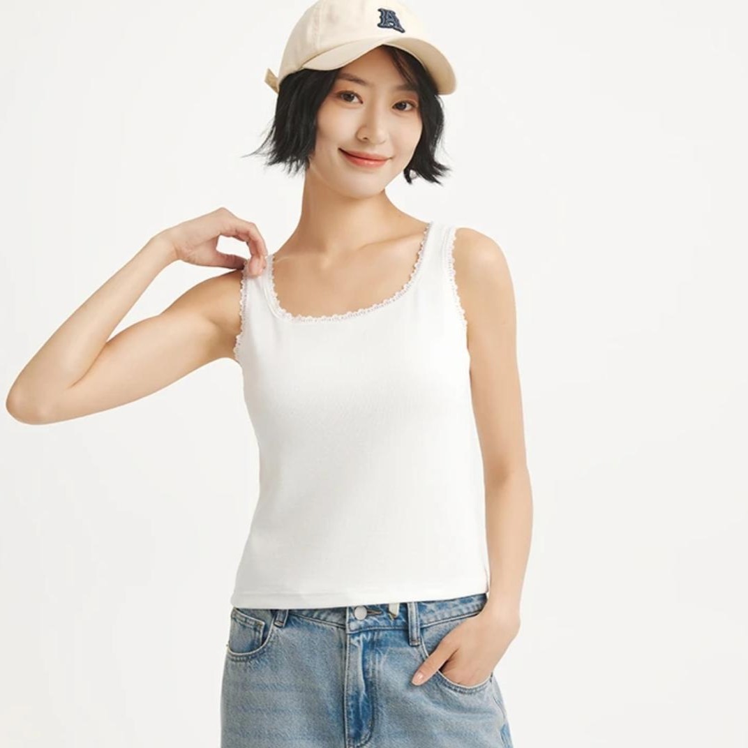 13238749.【夏末福利季】ban练同款法式蕾丝花边美背自带胸垫可遮副乳修身吊带背心瑜伽运动巴黎风