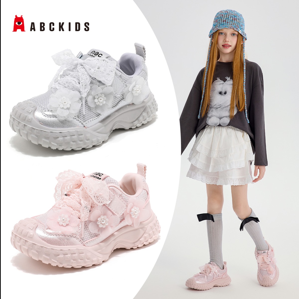 12367059.ABC kids女童运动鞋跑步鞋儿童软底老爹鞋
