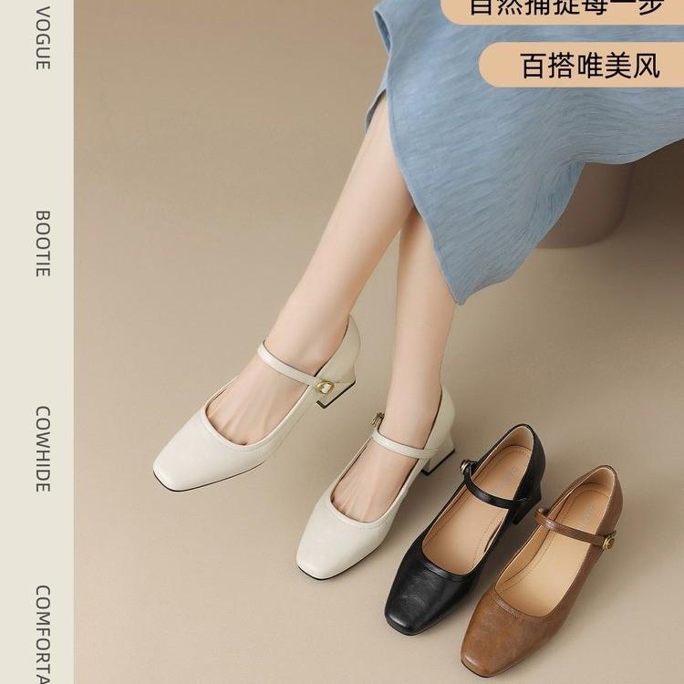 12605505.法式高跟鞋女粗跟复古秋冬季一字带玛丽珍女鞋单鞋
