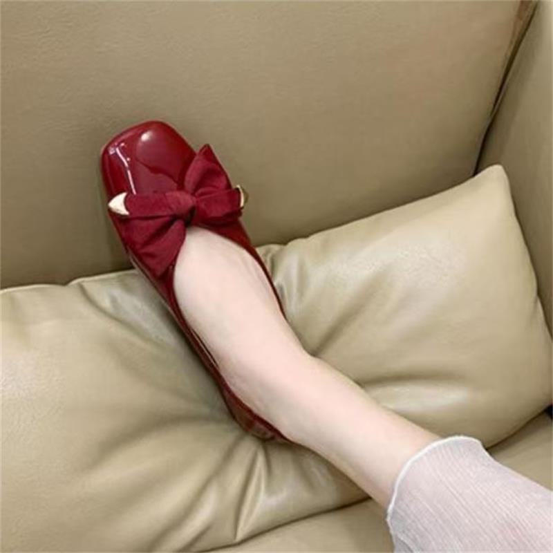 12605852.平底单鞋女秋季百搭蝴蝶结方头温柔单鞋浅口鞋