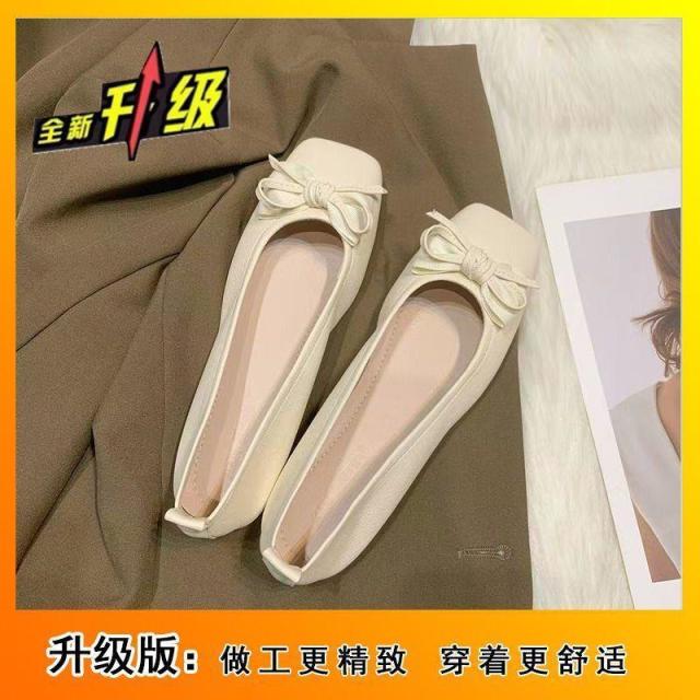 12605580.春秋浅口脚蹬平底蝴蝶结软底单鞋时尚百搭法式玛丽鞋