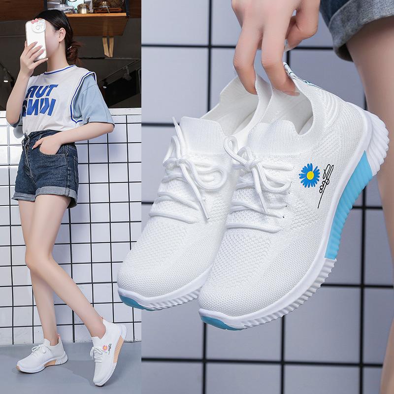 12604959.秋季休闲鞋小雏菊小白鞋飞织女鞋透气女休闲鞋
