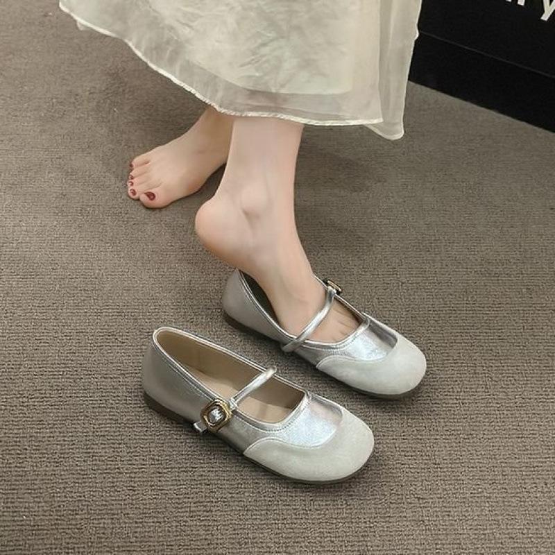 12605347.法式复古银色玛丽珍鞋春季裙子晚风温柔气质单鞋女鞋潮
