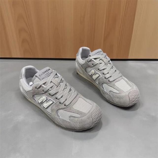 12601671.软皮复古德训鞋女秋百搭平底拼色网面鞋休闲鞋