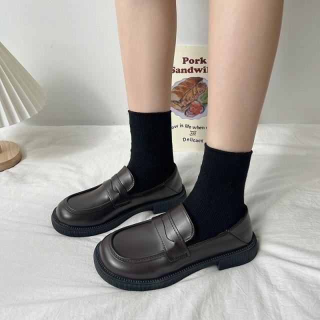 12605361.单鞋女英伦风女鞋软底不累脚春秋黑色一脚蹬鞋平底单鞋
