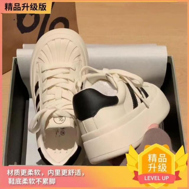 12605466.猫小白鞋贝壳头丑萌大头面包鞋子女厚底百搭休闲鞋