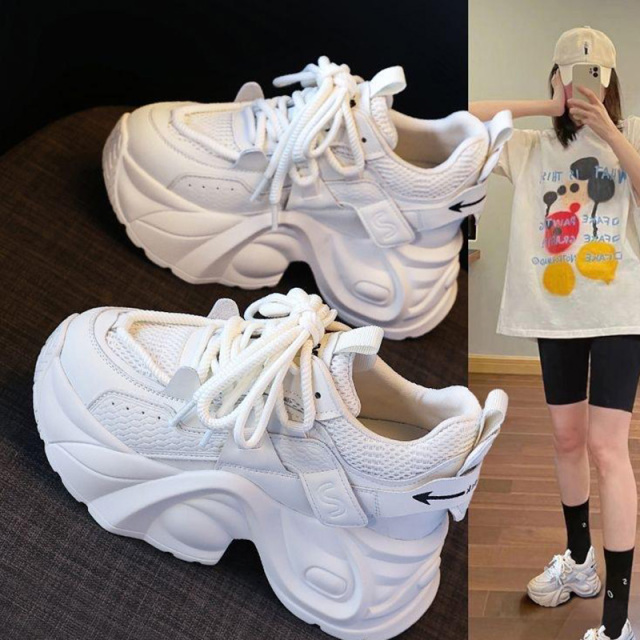 12607089.透气休闲鞋女秋夏季显脚小厚底休闲鞋时尚百搭