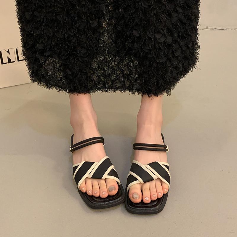 13409857.法式风平底拖鞋 女夏外穿配裙子百搭罗马两穿凉拖