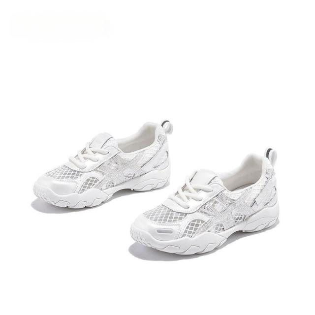 13417476.厚底网面透气德训鞋女时尚水钻舒适轻便运动休闲登山鞋