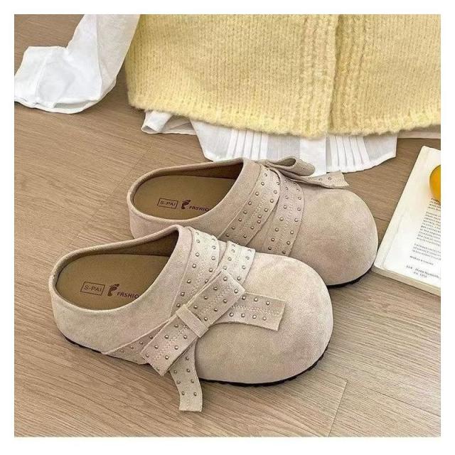 13410011.厚底蝴蝶结包头半拖鞋女外穿春季百搭内懒人勃肯拖鞋