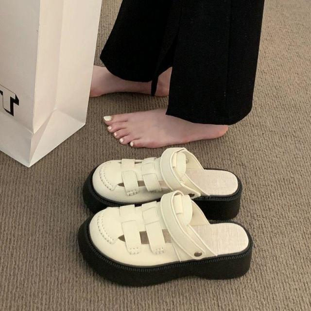 13409740.百搭鞋女夏季日常外穿半拖鞋一脚蹬防滑圆头洞洞鞋