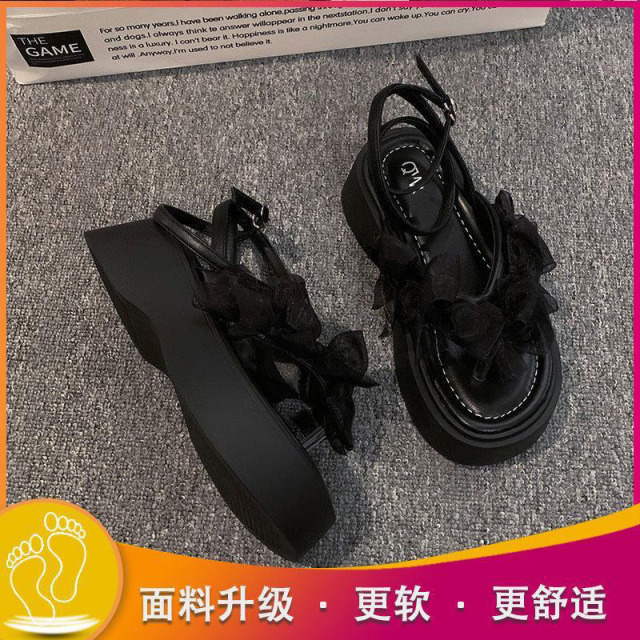 13410189.小众凉鞋女外穿蝴蝶结厚底软底外出罗马鞋