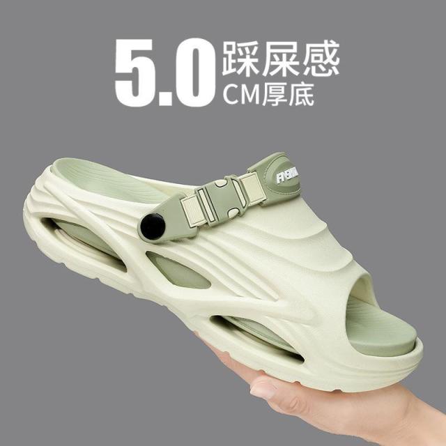 13409674.男士拖鞋夏季外穿厚底踩屎感两用户外防滑防臭耐磨沙滩一字拖