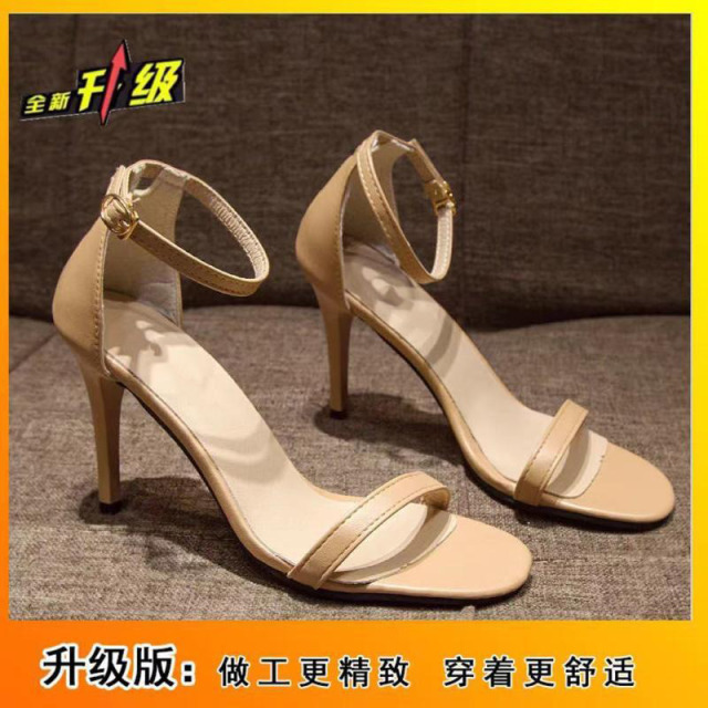 13410220.凉鞋夏季一字扣带细跟露趾高跟鞋百搭潮女式凉鞋