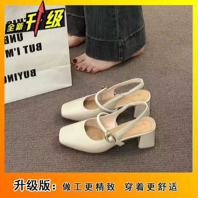 13409444.玛丽珍单鞋百搭粗跟凉鞋女夏季包头一字带高跟鞋