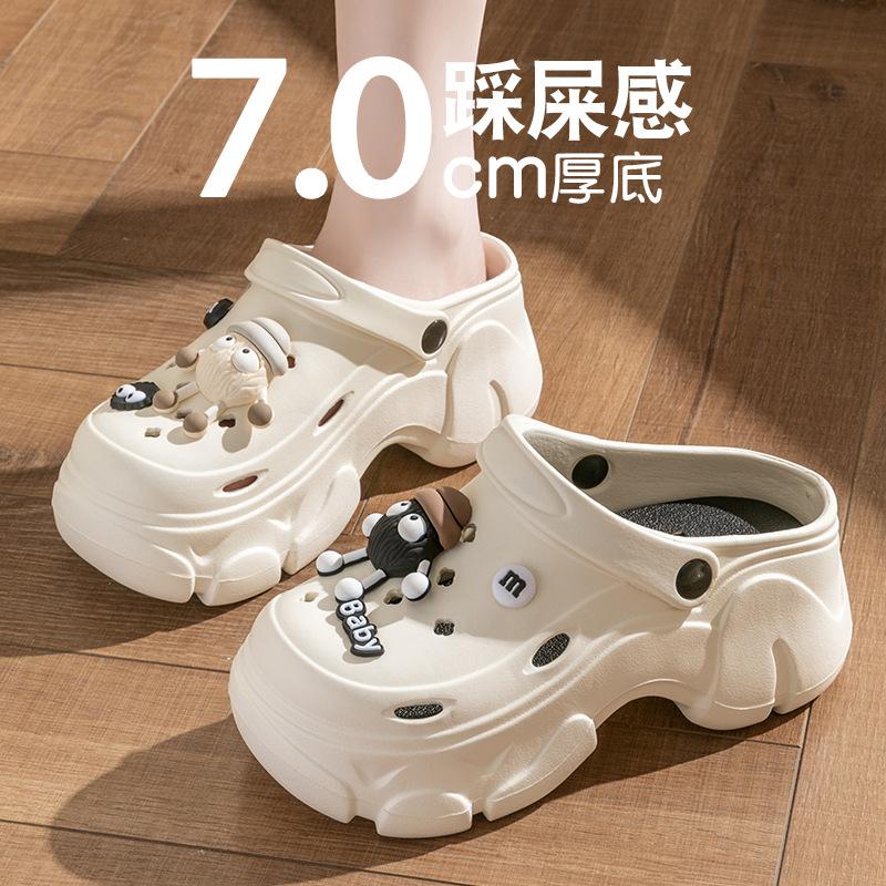 13418080.煤球洞洞鞋女款夏季可爱松糕厚底踩屎感防滑包头凉拖鞋