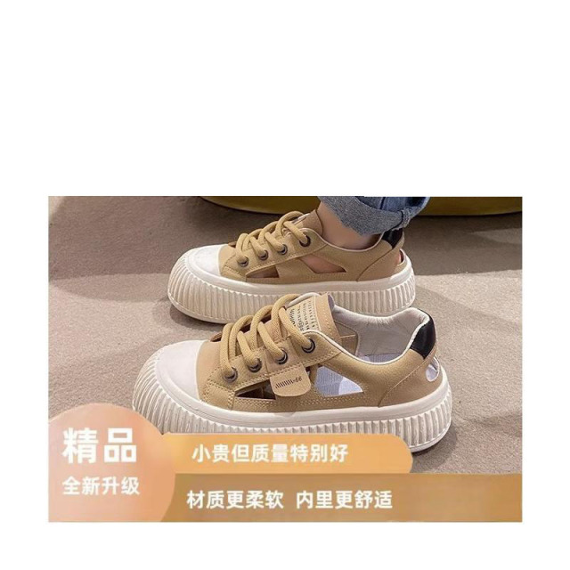 13417406.镂空厚底饼干鞋女夏季大头板鞋透气百搭休闲小白鞋