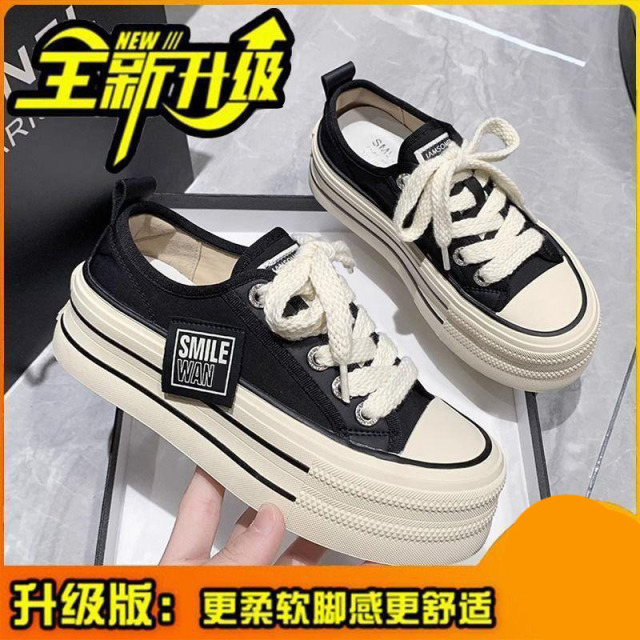 13417740.厚底帆布休闲鞋女春季松糕女小白鞋女透气休闲鞋