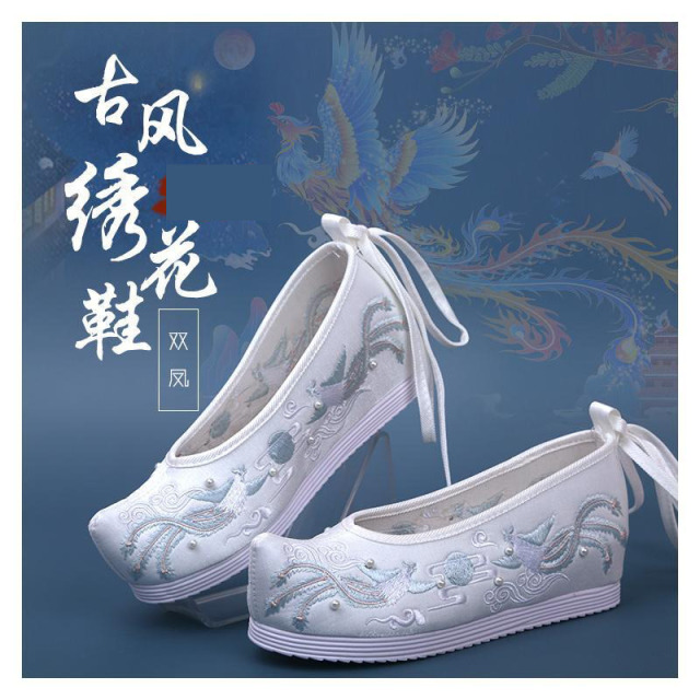13417715.单鞋女古风绣花单鞋古装配鞋坡跟内翘头单鞋