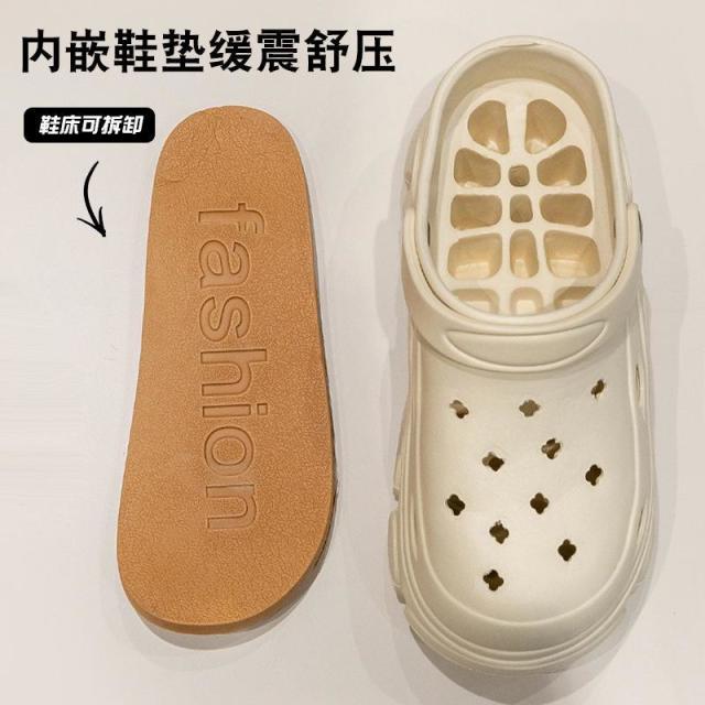 13418080.煤球洞洞鞋女款夏季可爱松糕厚底踩屎感防滑包头凉拖鞋