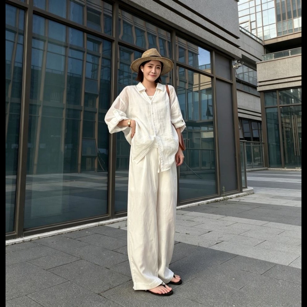 13516325.【雅薇吉】莱赛尔亚麻松弛直筒阔腿休闲裤,莱赛尔糅合亚麻,柔润与透气共生~