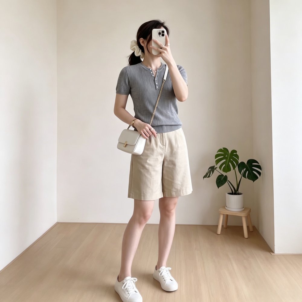 13590457.【雅薇吉】汉麻棉四分休闲短裤