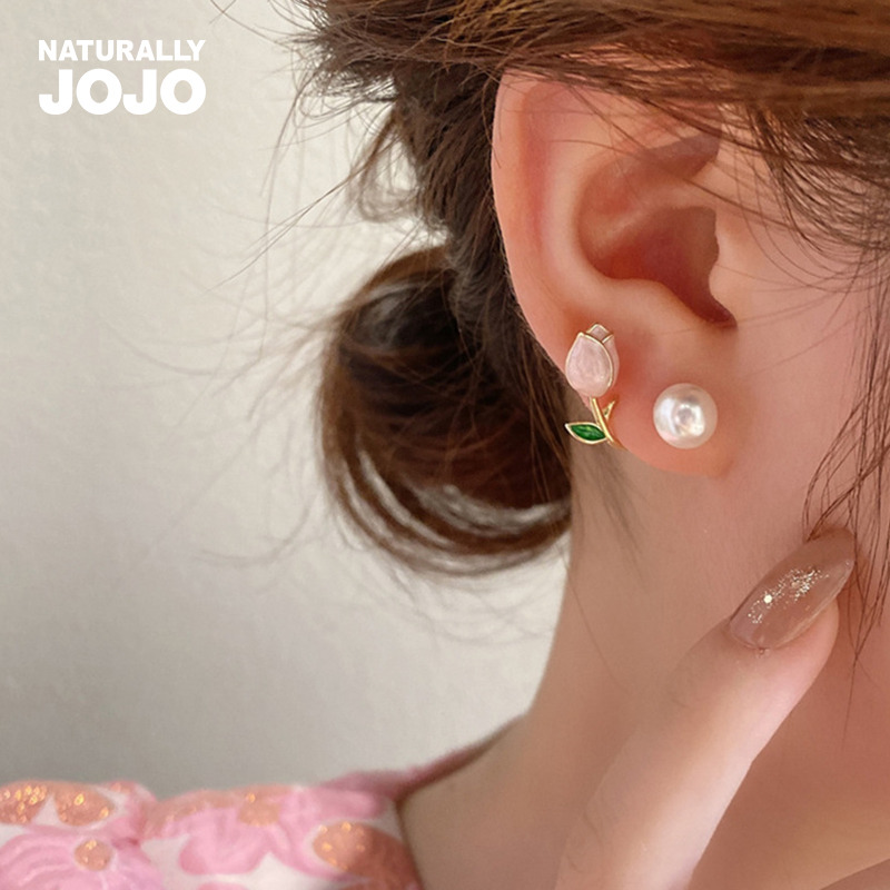 12334324.JOJO S925银针简约小众设计郁金香珍珠耳钉