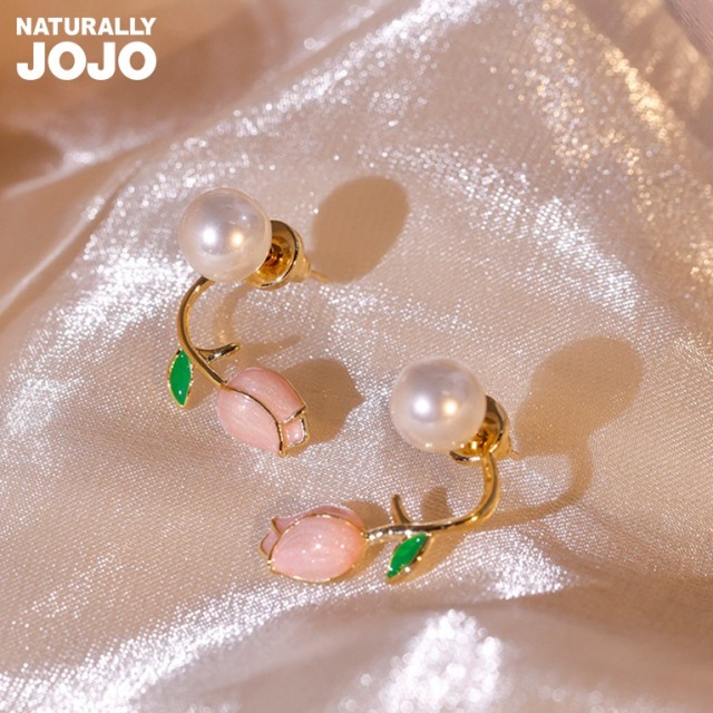 12334324.JOJO S925银针简约小众设计郁金香珍珠耳钉