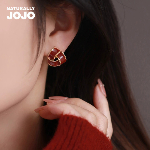 13007426.s925银针珐琅滴油几何三角耳环红色美拉德色系