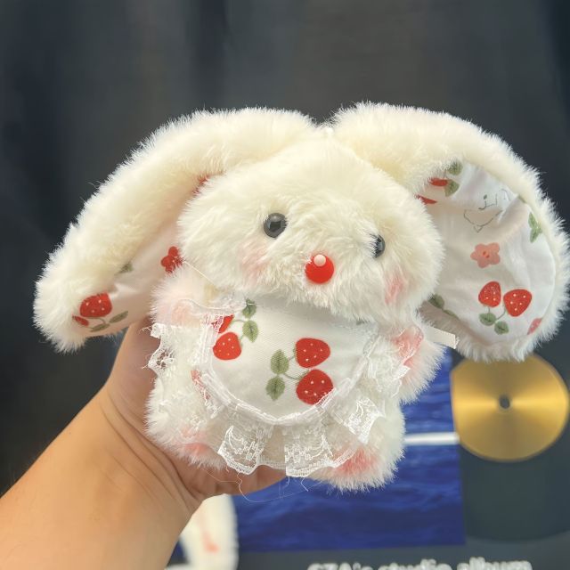 12664716.新款手作长耳兔毛绒玩偶公仔挂件可爱毛茸茸围裙兔子钥匙扣