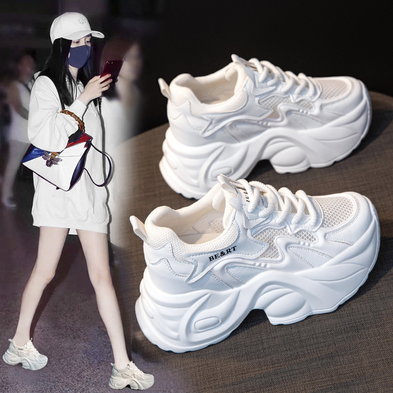 13703873.聚福鸟春夏新款厚底老爹鞋女矮个子透网休闲松糕鞋内增高显瘦女网鞋